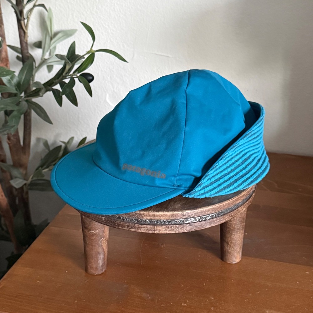 Y2K Patagonia Blue Fleece Lined Winter Technical Cap Reflective Logo Hat Running